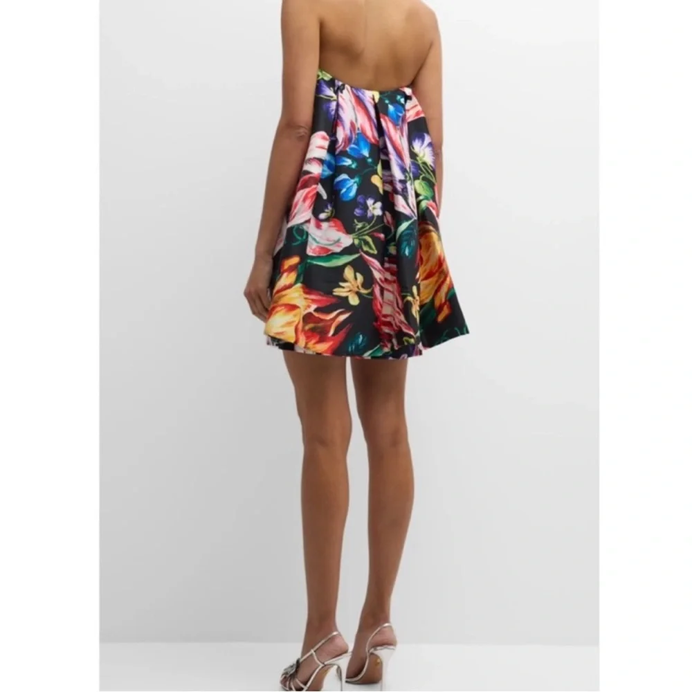 Marchesa Notte strapless cape mini dress in black multi - Picture 4 of 4